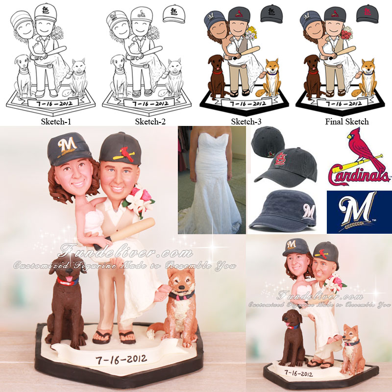 Brewers and Cardinals Baseball Wedding Cake Toppers